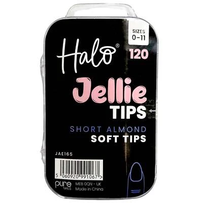 Halo Short Almond Jellie Tips - Vegan Soft Gel Nail Tips (120 Pcs & Sizes 0-11)