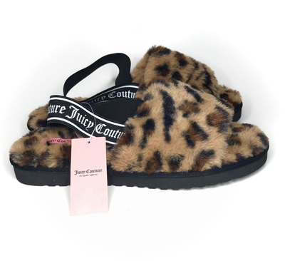 Juicy Couture Hayzell Leopard Faux Fur Slingback Slides Slippers