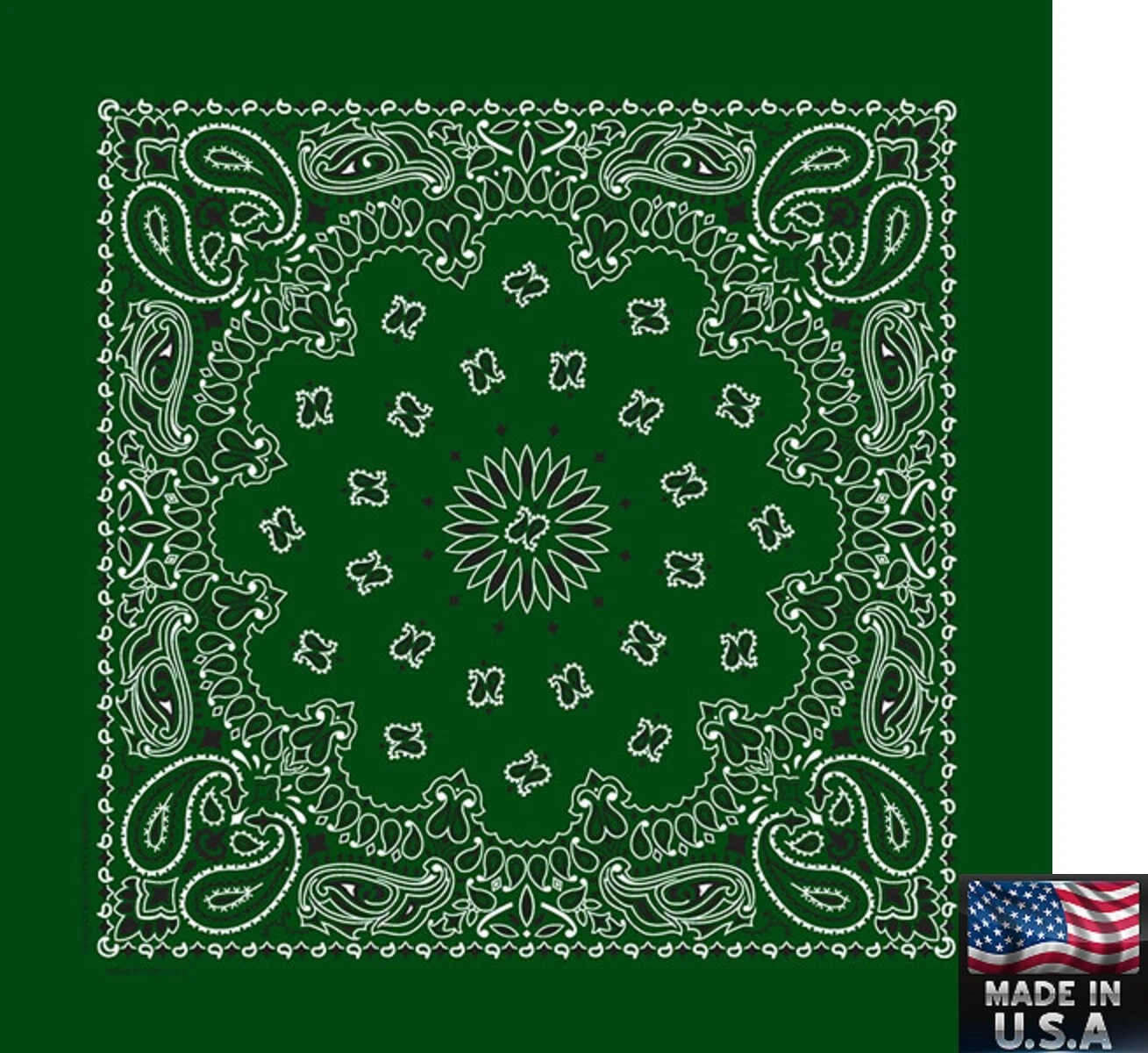 12-USA MADE Hav-A-Hank HUNTER Green Paisley BANDANA Face Mask Neck Scarf Head