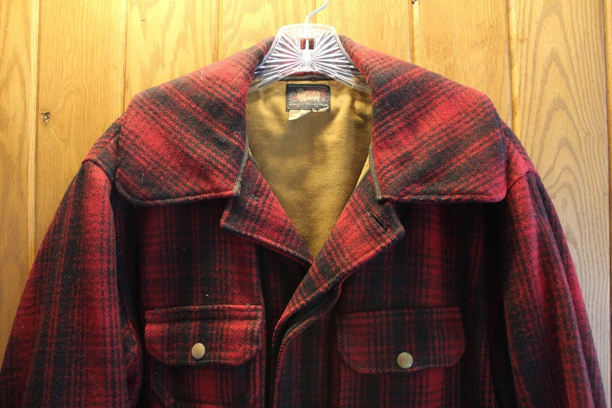 MENS 42 VTG 50 S 60 S WOOLRICH RED PLAID WOOL HUNTING JACKET COAT