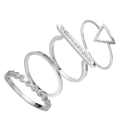 Sterling Silber Dreieck & Stab Geometrisch CZ Stapelringe Set Formen