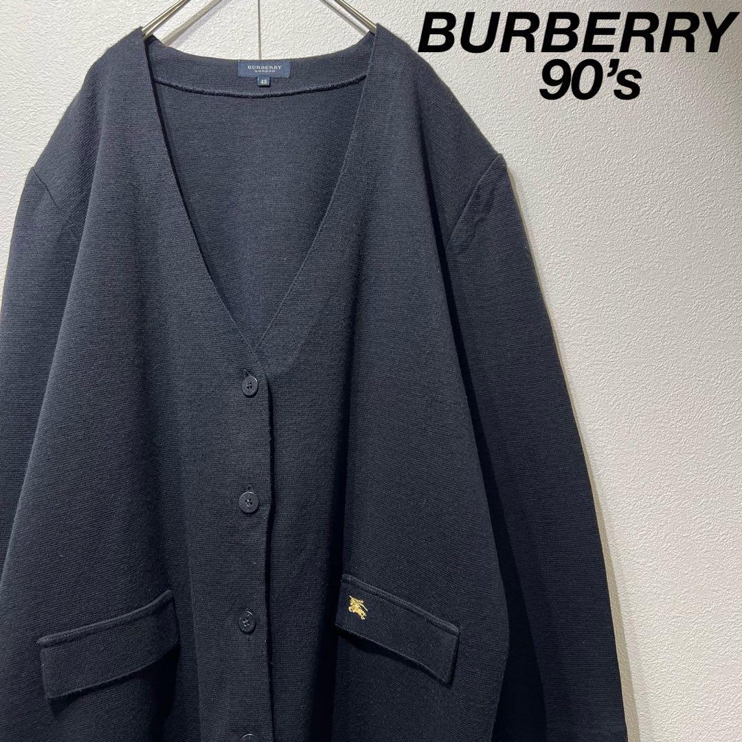 Rare 90s Burberry Black Knit Cardigan Size 48 Vintage High Quality