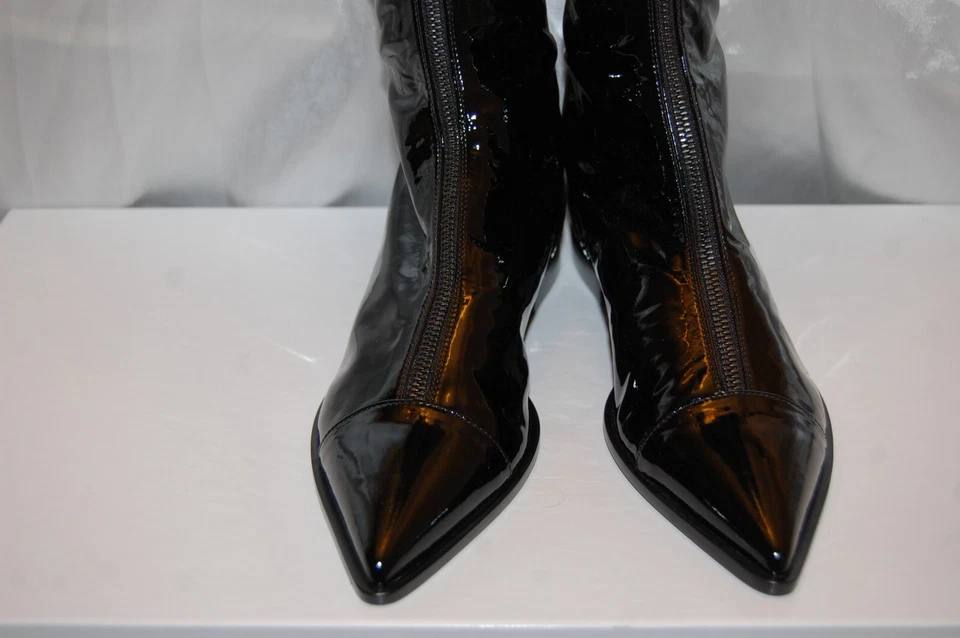 38/7❤️OSCAR TIYE FLAT BLACK PATENT LEATHER OVER KNEE Thigh High BOOTS ITALY OTK - Image 3 of 4