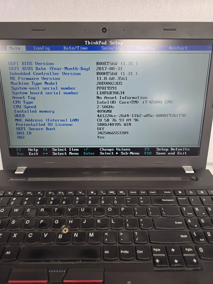 Lenovo ThinkPad E560 i7-6500U 2.5GHz 4GB W10 Laptop Notebook PC READ - Image 3 of 4
