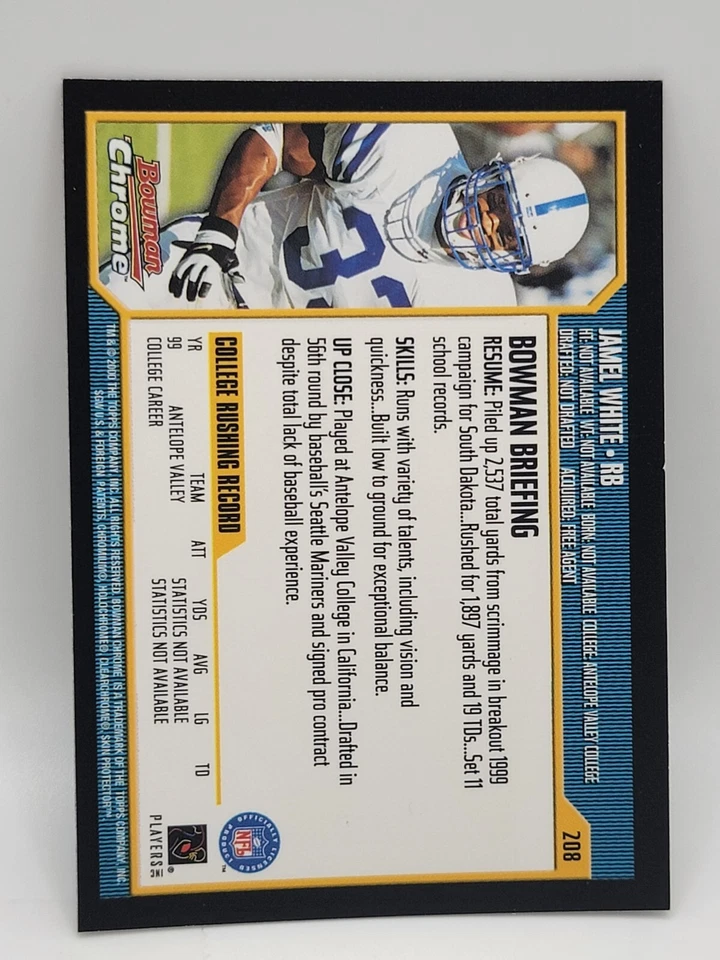 2000 Bowman Chrome Football Card #208 Jamel White Rookie - Image 2 of 2