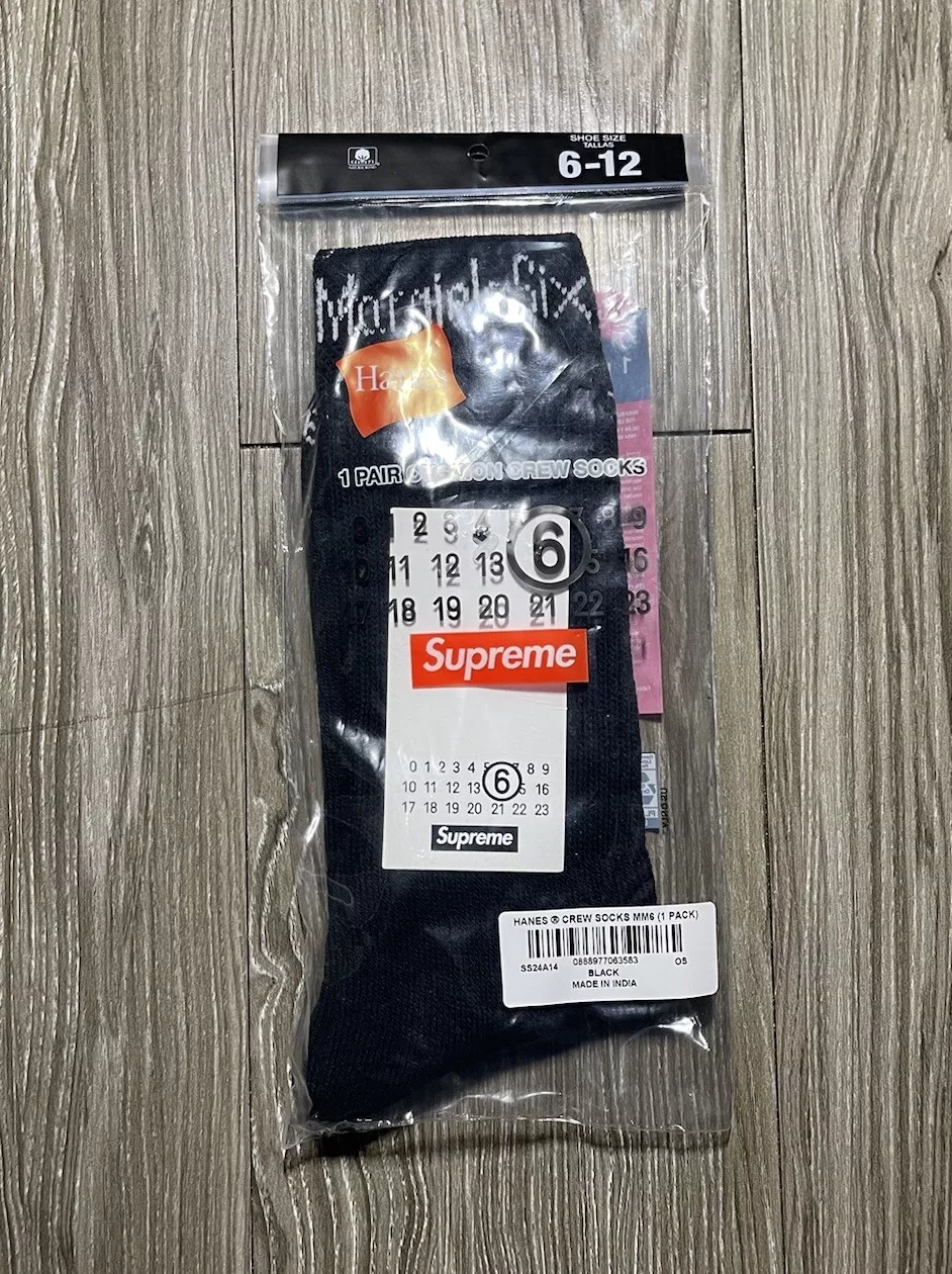 Chaussettes d'équipage Supreme MM6 Maison Margiela Hanes noires neuves avec étiquettes SS24 1 paquet