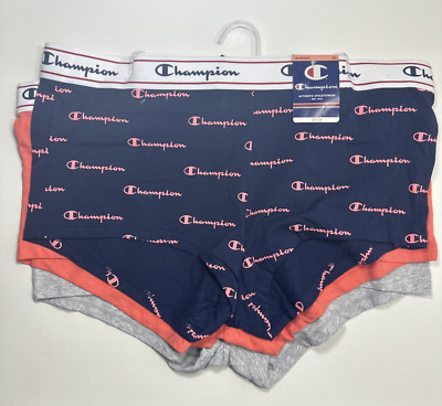 Champion 3-Pair Women's Boyshort Underwear Panties Cotton Blend 3XL Blue Grey