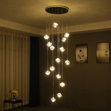 Modern Cube Crystal Pendant Light Ceiling Lamp Stair Lighting LED Chandelier