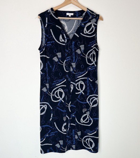 W. LANE Womens Size M Dress Blue Patterned Sleeveless Midi Stretch Shift Dress