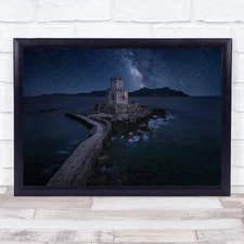 Remains Castle Sea Night Milky way Stars Seascape Architecture Ruin Art Print