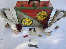 Vintage 1950s Roller Derby Skates Case Wood Wheels Tony Bennett Fan Club Tickets