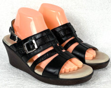 SAS Layla Sandals Black Leather Strappy Wedge Made In USA Size 9.5 N