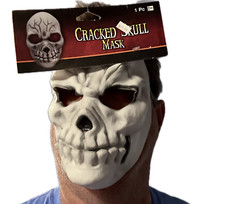 Cracked Skull Face Full Head Adult Latex Mask Halloween Costume Skeleton Bone