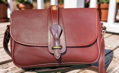 Dooney Bourke Vintage Rouge Burgundy Red Flap Equestrian Tack Bag All Leather