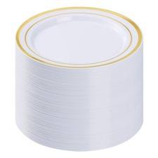 100PCS Gold Plastic Plate, 10.25 Inch Disposable Dinner Plate Party with Gold...