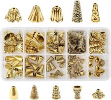 80Pcs Tibetan Gold Cone Bead Caps 10 Styles Metal Spacer End Caps for Jewelry Ma