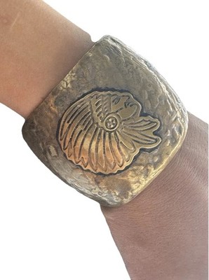 Vintage Bronze Finish Hammered Chef Indian Head Cuff Bracelet