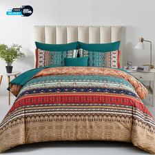 Boho King Size Comforter Set 8 Pieces Green and Brown Bohemian Striped