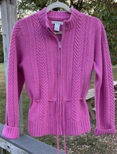 Vtg Cambridge Dry Goods Lambswool Angora Blend Sweater Zip Up Cardigan Pink L