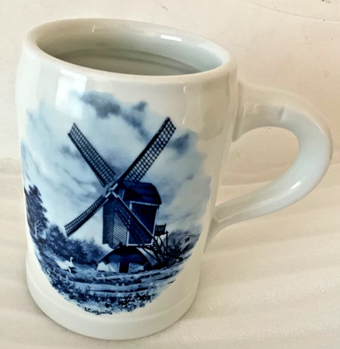 Vintage Delft Blauw Mug Dutch Windmill 4 3/4” Mug Handdecorated -Made in Holland