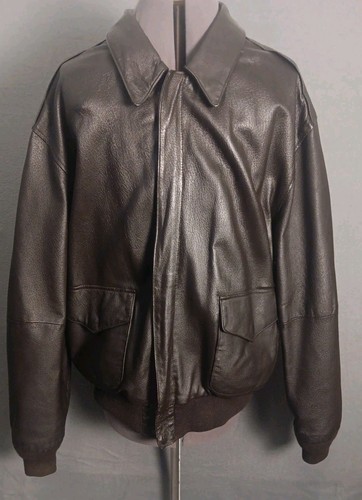 AIRBORNE Brand Men’s Black Leather A-2 Flight Bomber Jacket Size Large Vintage - Image 1