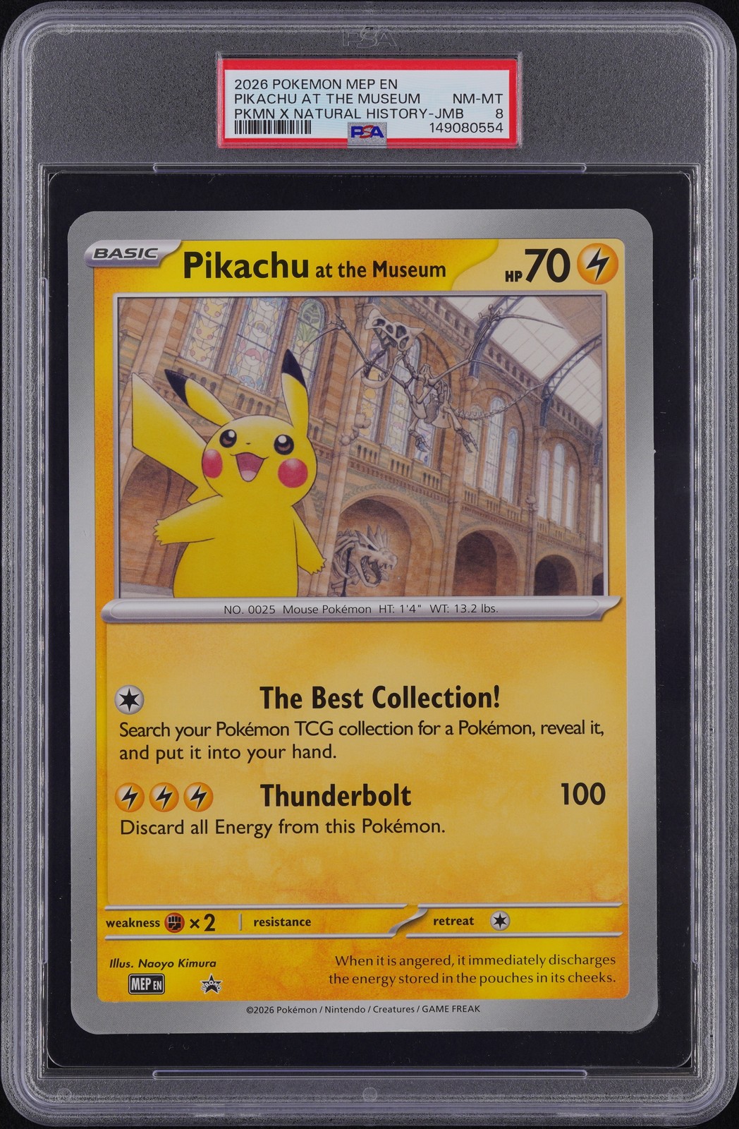 2026 POKEMON MEP EN-ME BLACK STAR PROMO PIKACHU AT THE MUSEUM PSA 8