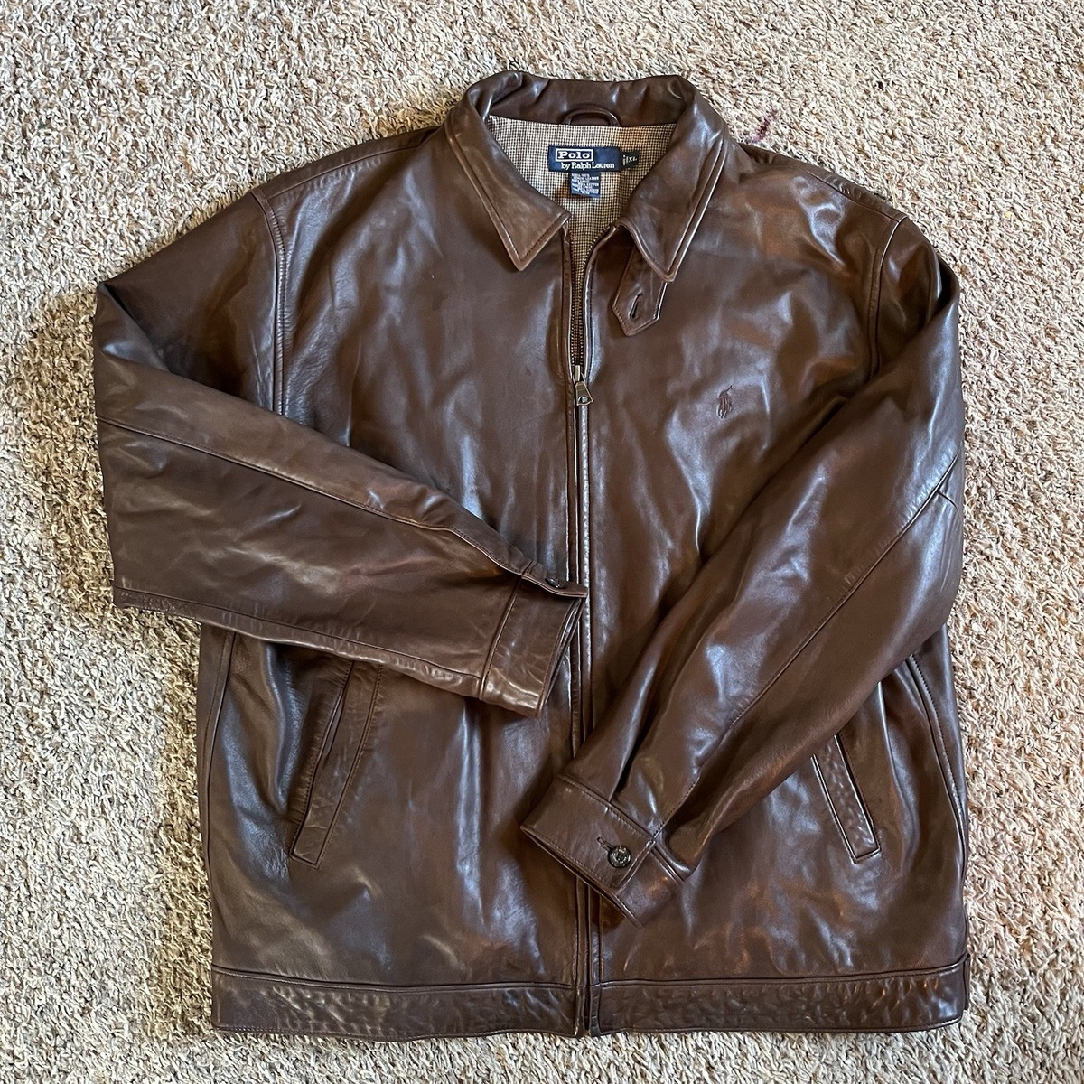 Vintage Polo Ralph Lauren Leather Jacket Bayville Brown Men's XL