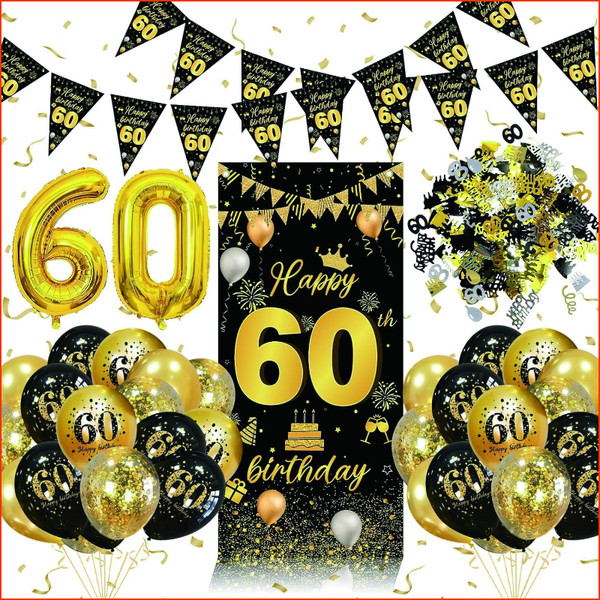 60. Geburtstag Deko Schwarz Gold Luftballons FüR MäNner Frauen Feier-image