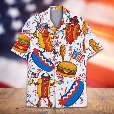 Hot Dog Burger American Flag Hawaiian Shirt For Men Women Youth