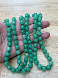 Chinese Vintage Celadon Green Jade Bead Necklace 45 inches long.