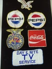 Vintage Miscellaneous Big Patches Coca-cola/ Pepsi/ Tv Repair Service/ FFA