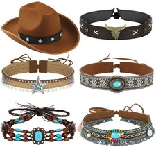 6 Pcs Cowboy Hat Band Replacement Handmade Ethnic Western Hat Belts