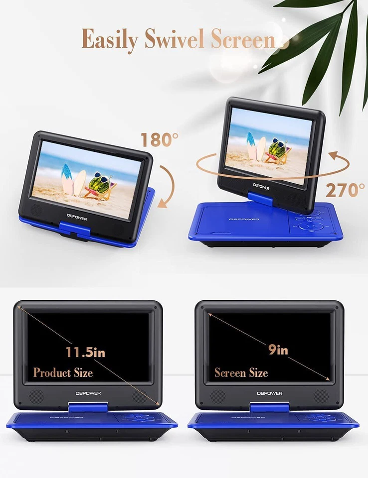 DVD player portátil DBPOWER 11,5" recarregável TFT tela giratória DVD/CD player - Imagem 2 de 4