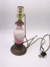 VINTAGE 1930's ART DECO PINK WHITE MILK GLASS BOUDOIR / VANITY LAMP 10” TALL