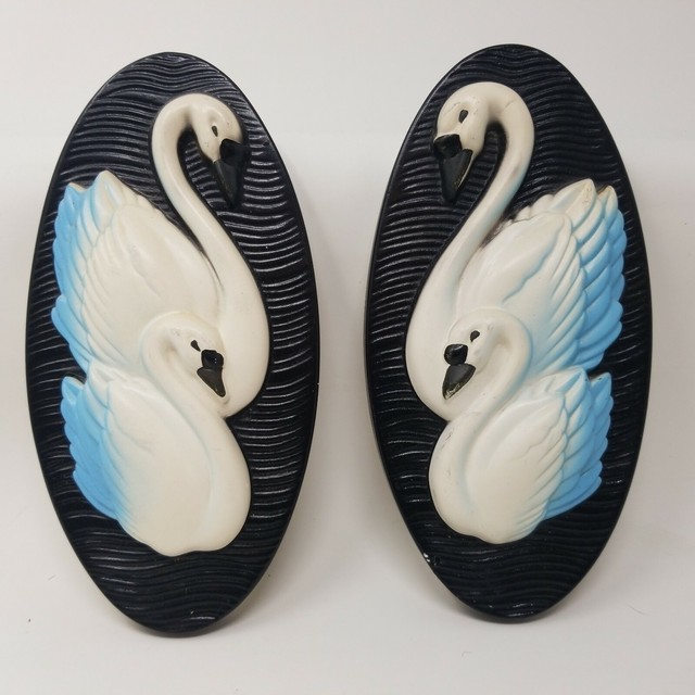 Vintage Chalkware Swans Bathroom Decor 1965 Miller Studio Inc Black