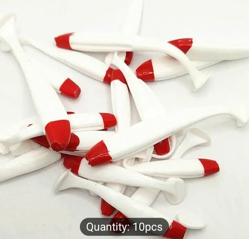 10pc Red/White Artificial Plastic Lure Bionic T-tail Worm Soft Floating Swimbait - Picture 2 of 9