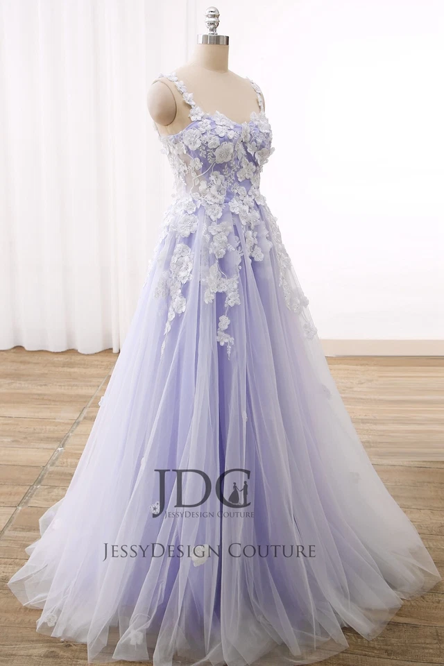 2025 Bohemio Lila Marfil 3D Flores Vestido de Novia Vestido de Novia Hecho a Medida Corsé Foto 3 de 4