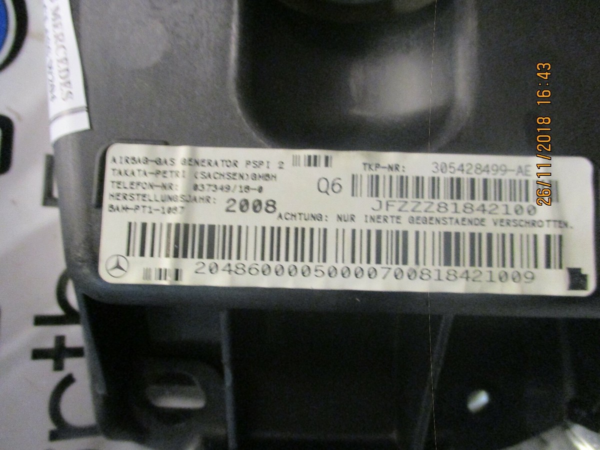 MERCEDES C CLASS W204 AIRBAG PASSENGER SIDE FRONT 305428499-AE 