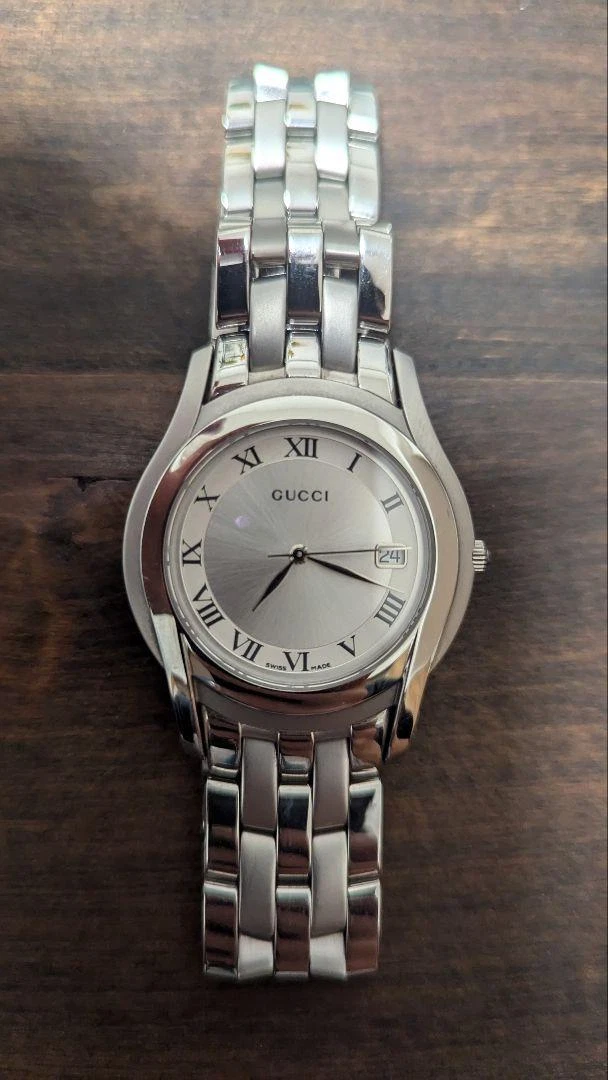 GUCCI Orologio Uomo 5500M Acciaio Inox Vintage Quarzo Argento Data mzmr A