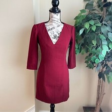 Zara Bodycon Long Sleeve V-Neck Dress Burgundy Sz M