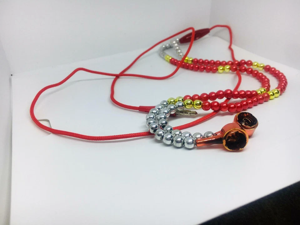 Joyería de diamantes de imitación roja para niña collar de perlas auriculares micrófono cuentas 40 cm auriculares  Foto 4 de 4