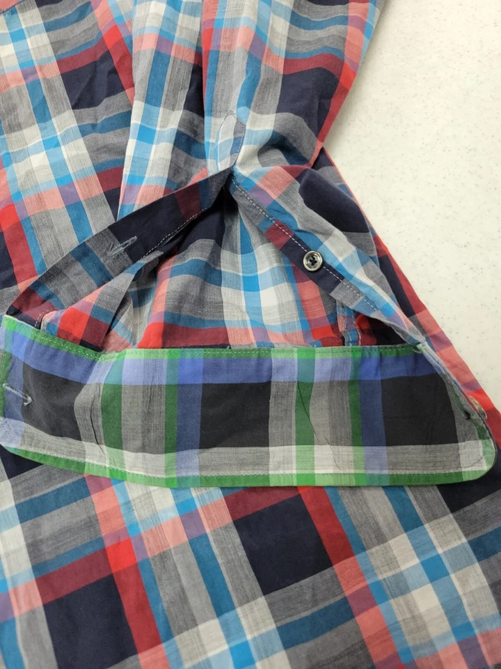 Camisa de vestir Ted Baker London para hombre manga larga talla 5 EXTRA GRANDE azul rojo a cuadros Foto 4 de 4