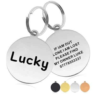 HOWSON LONDON Personalised Round / Bone Dog Tags Double Sided Engraved ID Name for Dog Cat Pet