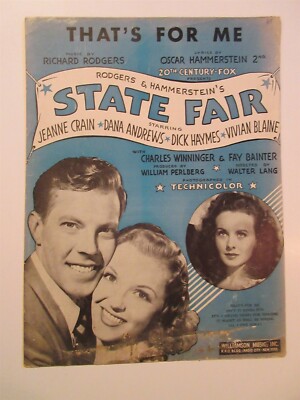 State Fair 1945 THAT'S FOR ME Rodgers & Hammerstein Movie Sheet Music