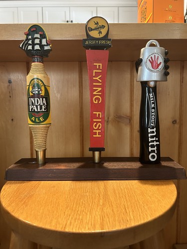 Beer Tap Handle Lot - 3 Tap Handles with Fawx Wood Stand