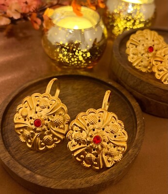 Nepali Gold Plated Kaan Dhungri With Red Stone Traditional Wear