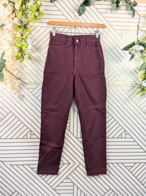 American Apparel Women's Skinny Pockets Burgundy Jeans High Waisted Size 24