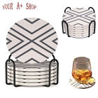 Set of 6 Ceramic Coasters with Holder Marble Drink Coffee Tea Cup Pad Mat Decor
