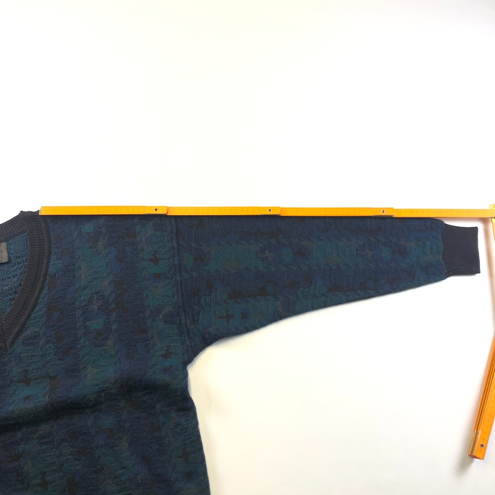 Vintage 90s Wool mix Abstract knitted blue green jumper pullover L image 7