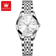 OLEVS Quartz Steel Band Luminous Hands Date Women's Wrist Watch Silver Small
